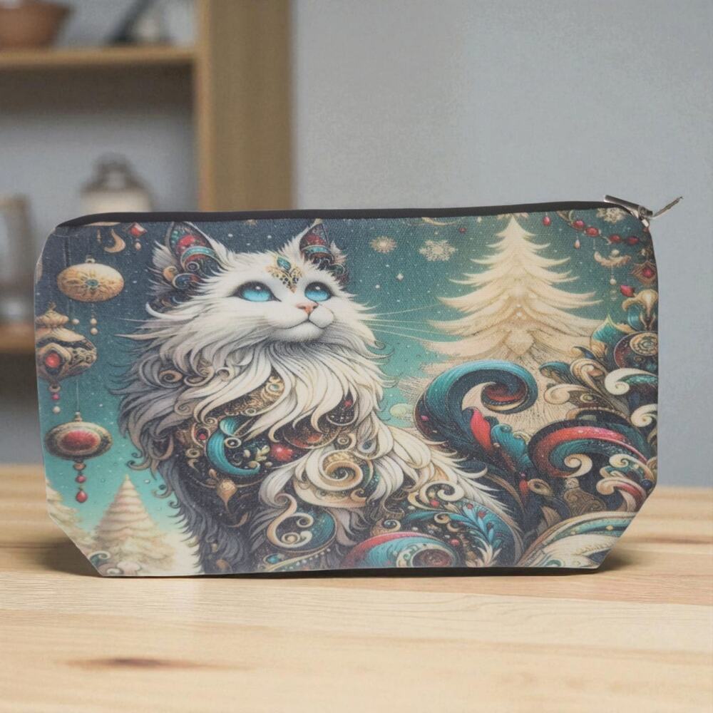 Mystical Cat Cosmetic Bag 10x6 - Travel Makeup Organizer Pouch Cat Lovers